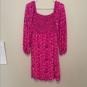 Bright Pink Smocked Babydoll Dress | Puff Sleeve | Cactus Print